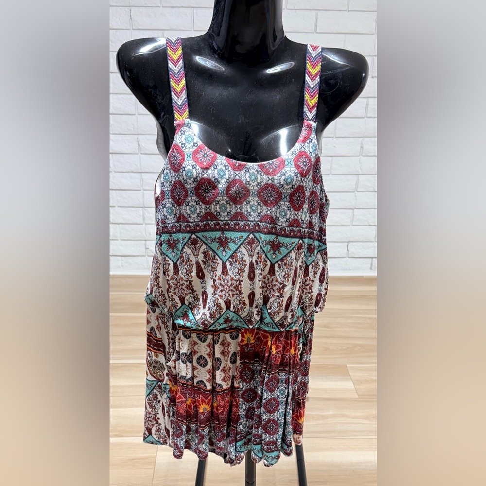 Xhilaration Floral Maxi Romper in Red, Teal & Cream
